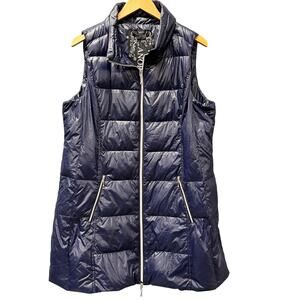 Anorak Long Vest Womens XL Down Fill Full 2-Way Zip Midnight Blue Nylon Jacket